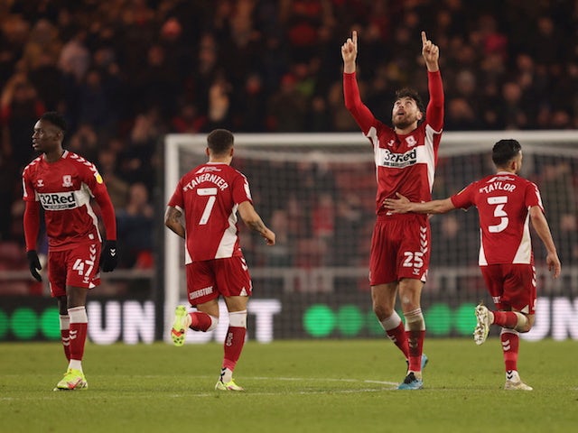 Middlesbrough's Matt Crooks celebrates scoring their first goal on January 15, 2022