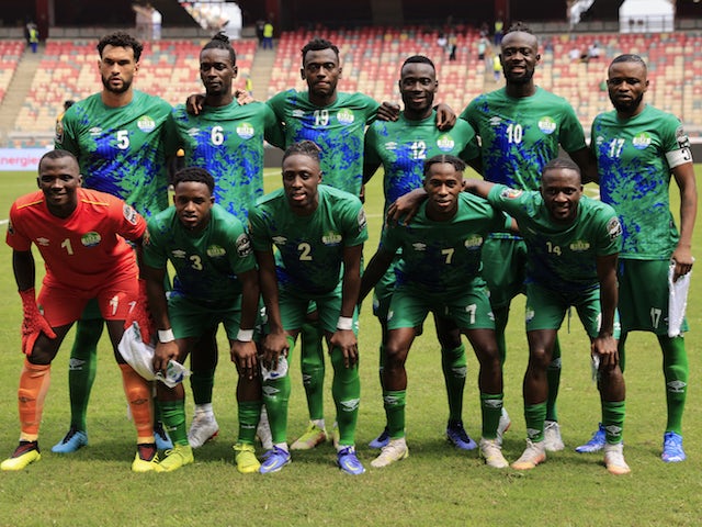 Sierra Leone players pose for a team group photo before the match on January 11, 2022