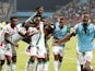 Burkina Faso players celebrate after winning the penalty shoot-out on January 23, 2022