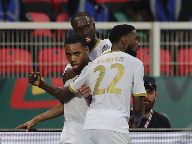 Cape Verde's Garry Rodrigues celebrates scoring their first goal with teammates on January 17, 2022