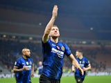 Inter Milan's Edin Dzeko celebrates scoring their second goal on January 22, 2022