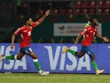 Gambia's Ablie Jallow celebrates scoring their first goal on January 20, 2022