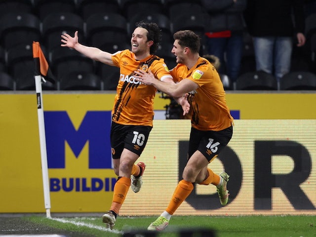 Hull City's George Honeyman celebrates after scoring their first goal on January 19, 2022