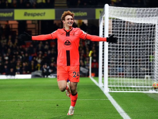 Norwich City's Josh Sargent celebrates scoring their second goal on January 21, 2022