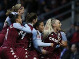 Aston Villa Women's Alisha Lehmann celebrates scoring their second goal with teammates on January 23, 2022
