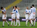 Marseille's Dimitri Payet with teammates celebrate after the match on January 22, 2022
