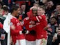 Manchester United's Marcus Rashford celebrates scoring against West Ham United on January 22, 2022