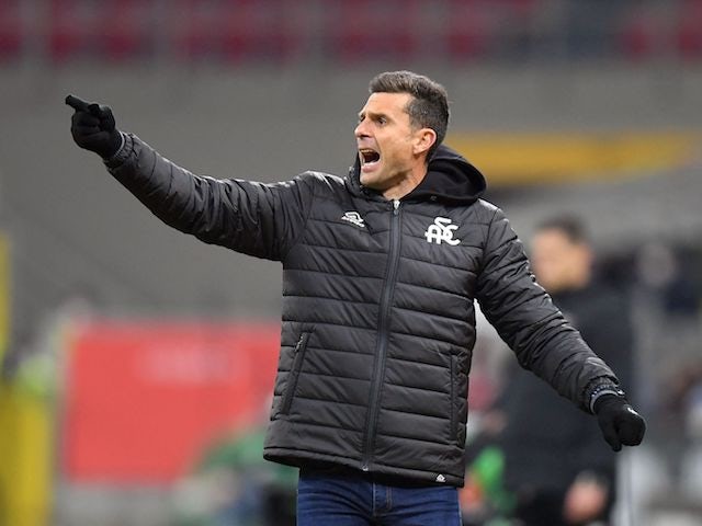 Spezia coach Thiago Motta reacts on January 17, 2022