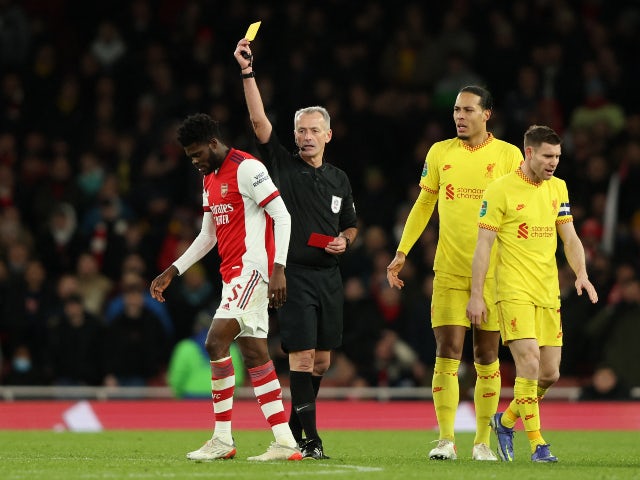 Thomas Partey is sent off for Arsenal against Liverpool on January 20, 2022