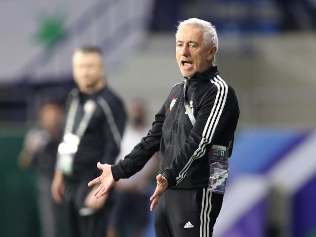 United Arab Emirates coach Bert van Marwijk reacts on January 27, 2022