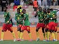 Cameroon's Karl Toko-Ekambi celebrates scoring their first goal with teammates on January 29, 2022