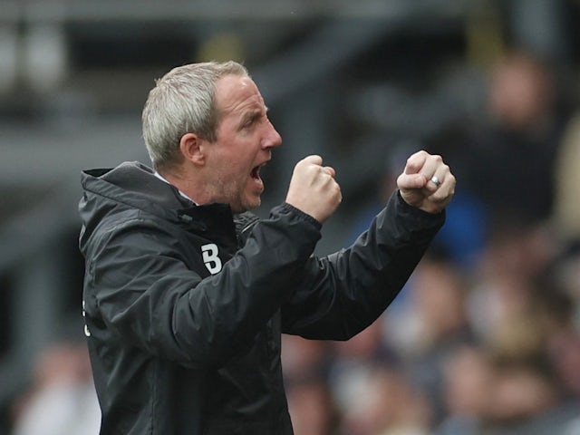 Birmingham City manager Lee Bowyer celebrates scoring their first goal on January 30, 2022