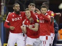 Nottingham Forest's Ryan Yates celebrates scoring their first goal with teammates on January 25, 2022
