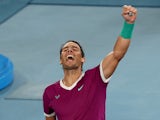 Rafael Nadal reacts after beating Matteo Berrettini at the Australian Open on January 28, 2022
