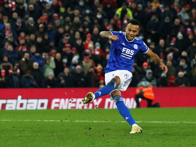 Leicester City's Ryan Bertrand misses a penalty in the penalty shoot-out, December 22, 2021