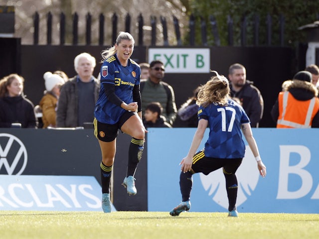 Manchester United Women's Alessia Russo celebrates scoring their first goal on February 5, 2022