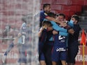 Gil Vicente's Samuel Lino celebrates scoring their first goal with teammates on February 2, 2022