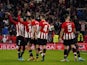 Athletic Bilbao's Alex Berenguer celebrates scoring their first goal with teammates on February 3, 2022