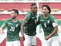 Bolivia's Marc Enoumba celebrates scoring their first goal with teammates on February 1, 2022