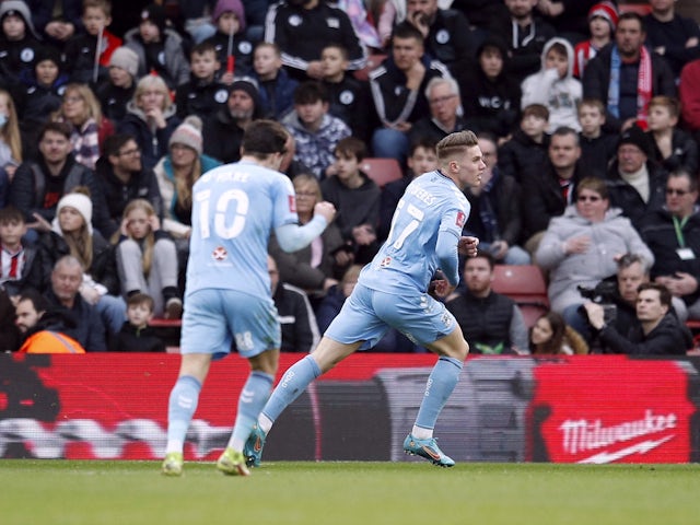 Coventry City's Viktor Gyokeres celebrates scoring their first goal on February 5, 2022