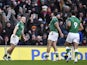 Ireland's Andrew Conway celebrates scoring their third try with teammates on February 5, 2022