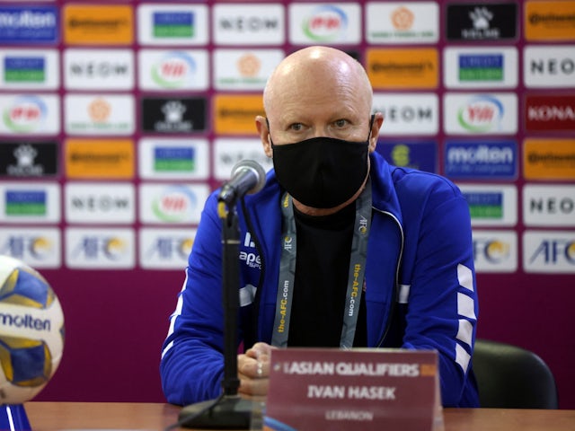 Lebanon coach Ivan Hasek during a press conference after the match on February 1, 2022