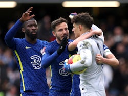 Chelsea goalkeeper Kepa Arrizabalaga is congratulated after saving a penalty against Plymouth Argyle on February 5, 2022