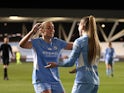 Manchester City Women's Jessica Park celebrates scoring their first goal with Georgia Stanway on February 3, 2022