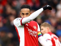 Arsenal's Pierre-Emerick Aubameyang wearing a rainbow armband in support of the Stonewall Rainbow Laces campaign, November 27, 2021