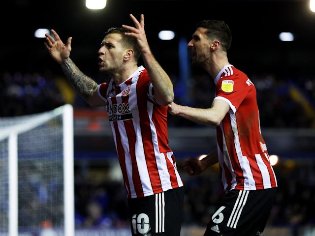 Sheffield United's Billy Sharp celebrates scoring their first goal on February 4, 2022