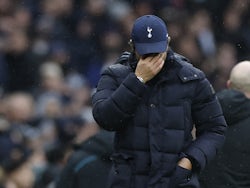 Tottenham Hotspur manager Antonio Conte looks dejected after Wolverhampton Wanderers' Leander Dendoncker scores their second goal on February 13, 2022