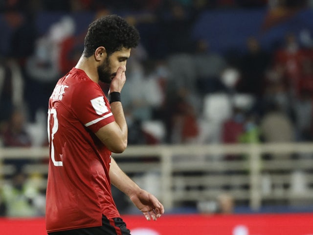 Al Ahly's Ayman Ashraf reacts after being sent off on February 8, 2022