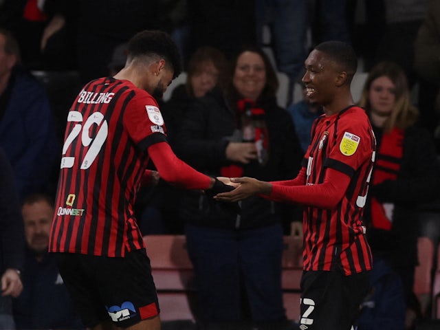 Bournemouth's Jaidon Anthony celebrates scoring their third goal on February 9, 2022