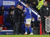 Leicester City's Youri Tielemans with manager Brendan Rodgers after being substituted on February 13, 2022