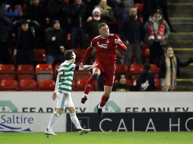 Aberdeen's Christian Ramirez celebrates scoring their first goal on February 9, 2022