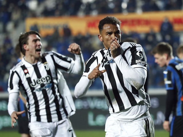 Juventus' Danilo celebrates scoring their first goal on February 13, 2022