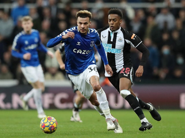 Everton's Dele Alli in action with Newcastle United's Joe Willock on February 8, 2022