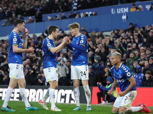 Everton's Richarlison celebrates scoring their third goal on February 12, 2022