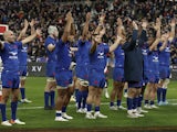 France players celebrate after the match on February 12, 2022