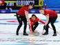 Great Britain's Eve Muirhead, Jennifer Dodds and Hailey Duff in action at the Beijing 2022 Winter Olympics on February 10, 2022