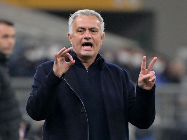 Roma coach Jose Mourinho reacts on February 8, 2022