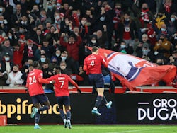 Lille's Sven Botman celebrates scoring their first goal on February 6, 2022
