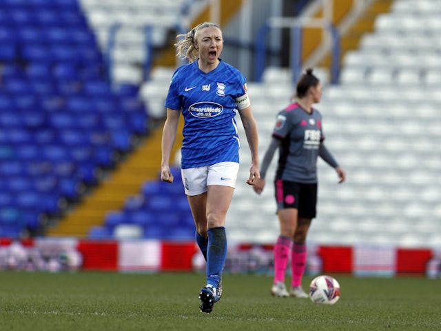 Birmingham City Women's Louise Quinn celebrates scoring their first goal on February 6, 2022
