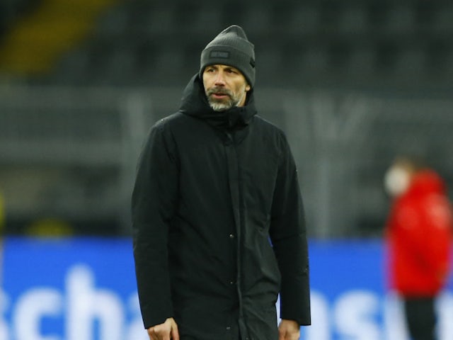 Borussia Dortmund coach Marco Rose looks dejected after the match on February 6, 2022