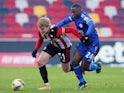 Brentford's Jan Zamburek in action with Leicester City's Nampalys Mendy on January 24, 2021