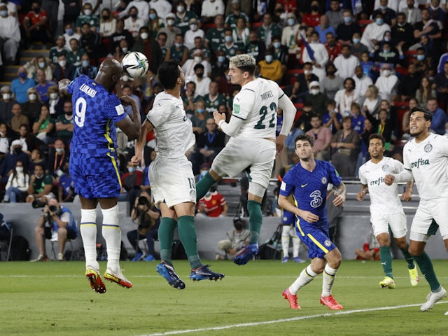 Romelu Lukaku scores for Chelsea against Palmeiras in the Club World Cup final on February 12, 2022.