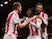 Stoke City's Jaden Philogene-Bidace celebrates scoring their first goal with teammates on February 8, 2022