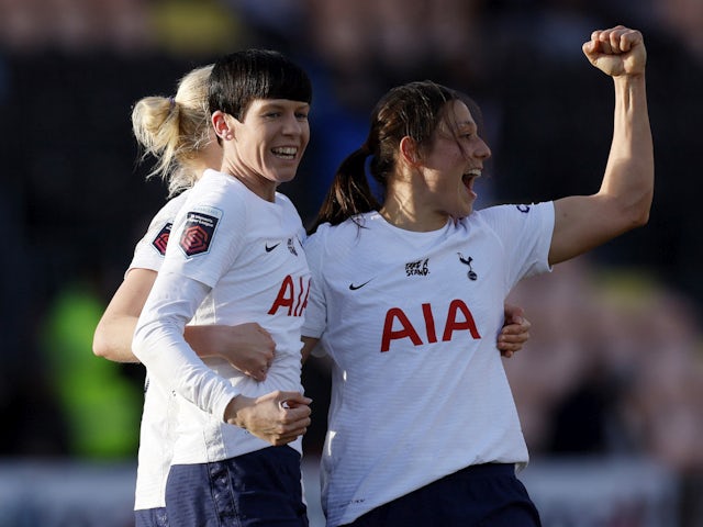 Tottenham Hotspur Women's Ashleigh Neville celebrates her second goal with her teammates