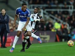  Everton's Yerry Mina in action with Newcastle United's Allan Saint-Maximin on February 8, 2022