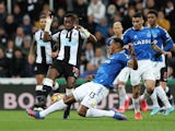 Newcastle United's Allan Saint-Maximin in action with Everton's Yerry Mina on February 8, 2022